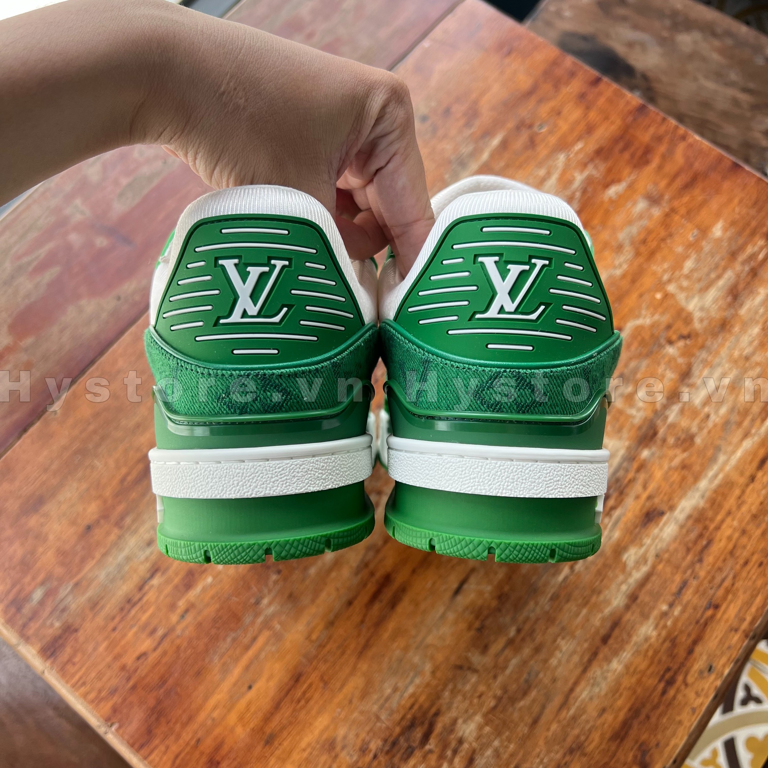Giày LV trainer sneaker green denim